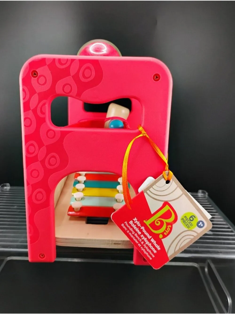 Whale-Themed Baby Xylophone Pound Toy Red Frame & Wooden Base
